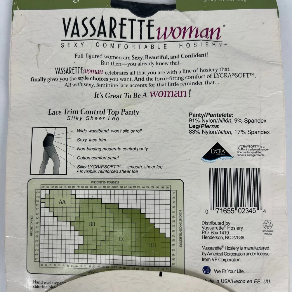 Vintage Vassarette Woman Black Lace Trim Control Top Silky Sheer Hosiery BB 7220